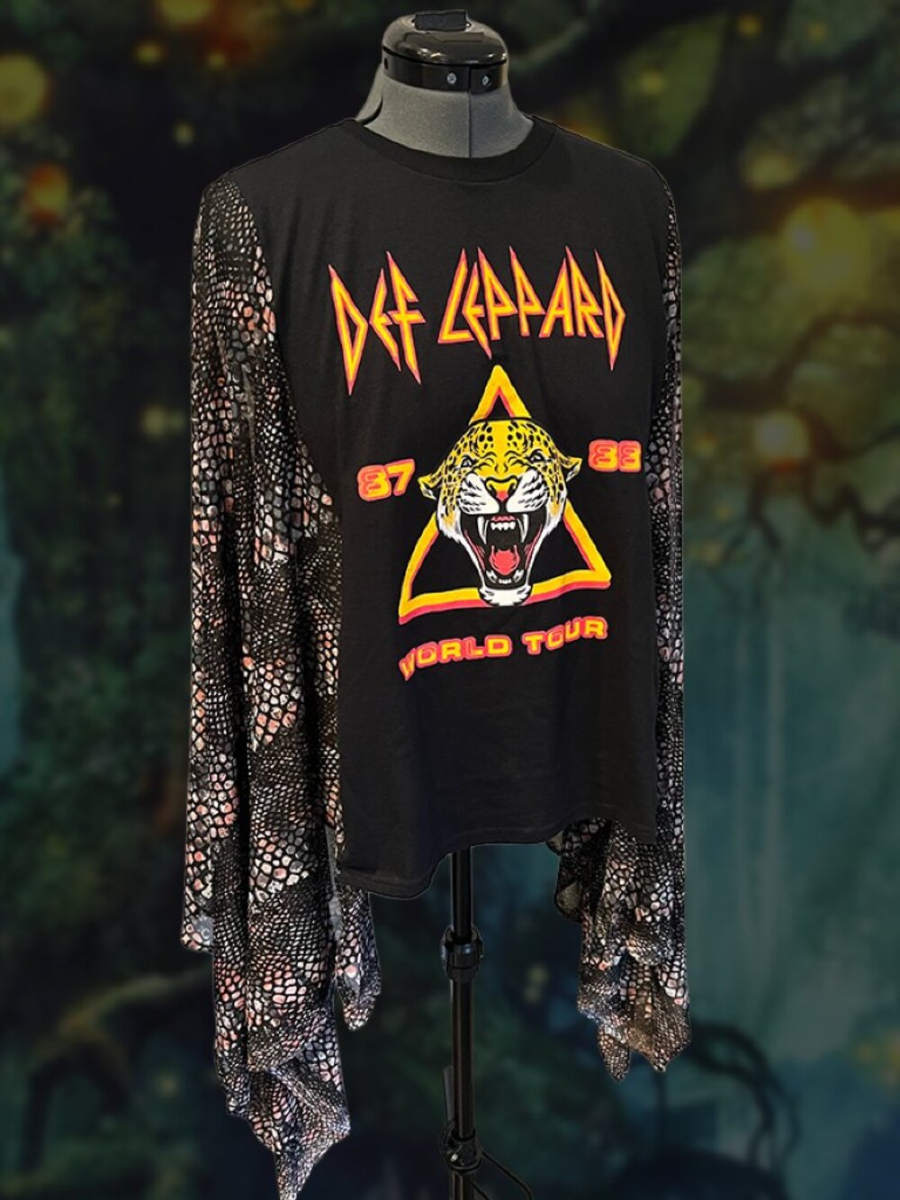 Def Leppard Upcycled Poncho Top | Snake print Mesh Sleeves One of a Kind